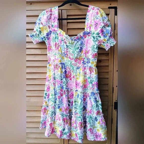 Blu Pepper Women's Floral Square Neck Puff Sleeve Mini Dress - Picture 2 of 5